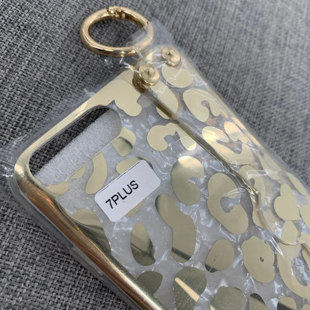 New! 7Plus‎ Clear Gold Leopard Phone Case